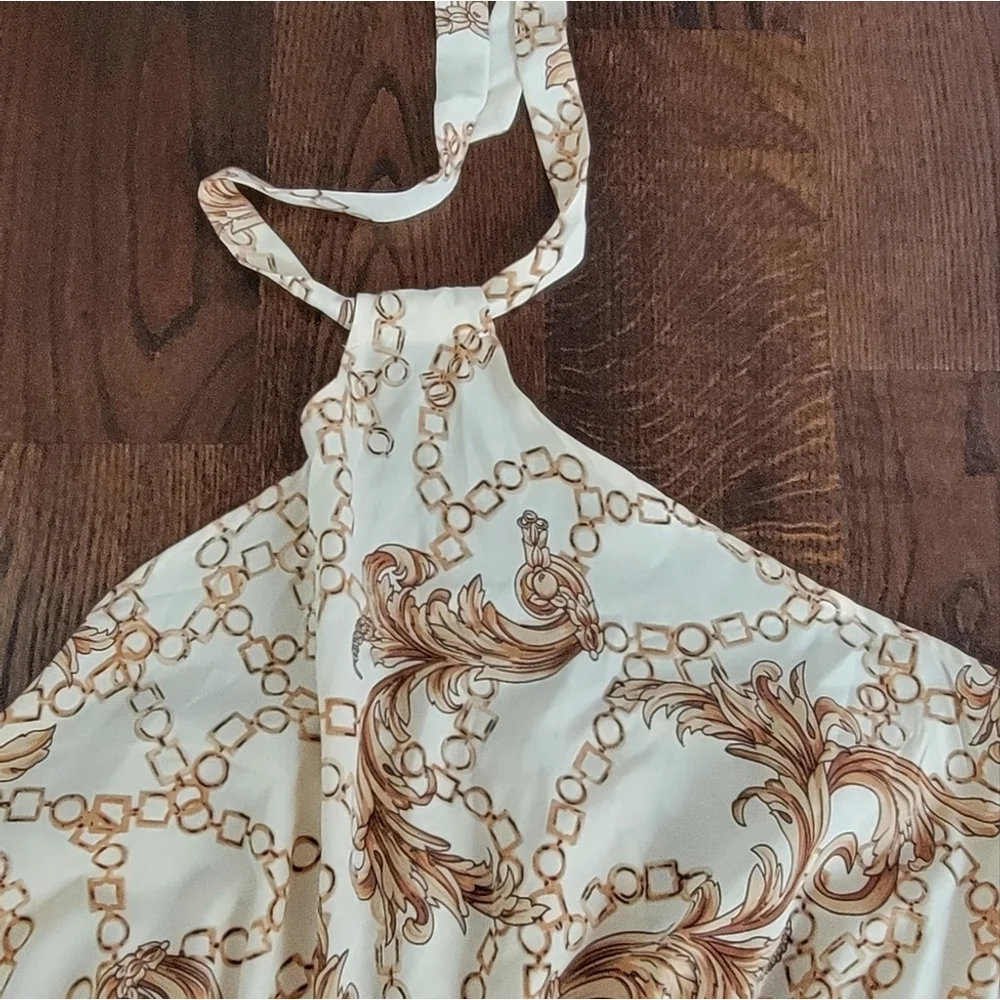 Women Chain Print Halter Big Bow Dress - Picture 4 of 4